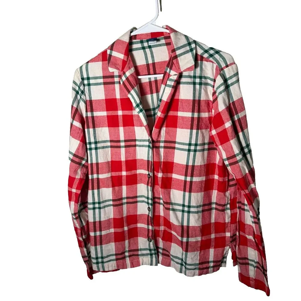 Old Navy Pajama Top Women's Small Tall Green Red Christmas Plaid Flannel
